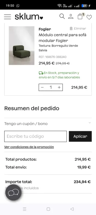 Sofá individual verde tela