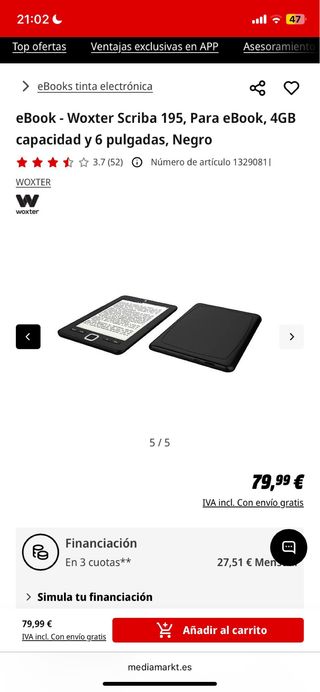 Ebook Woxter Scriba 195 4GB Negro