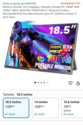 Monitor Portátil HGFRTEE 18.5 1080P HDR