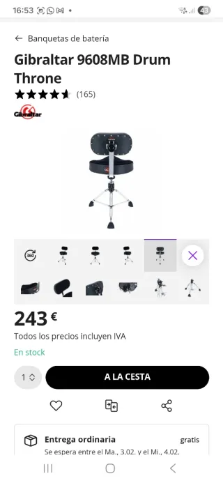 Banqueta Batería Gibraltar 9608MB con Respaldo