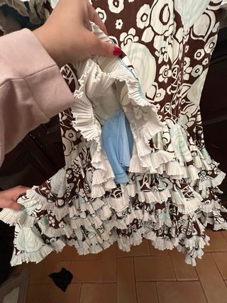 Traje de flamenca volantes azul y marrón