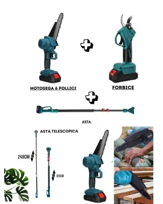 Kit Potatura Forbice Cesoia Batteria Asta