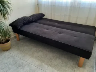 Sofá Cama Tela Negro 2 Plazas