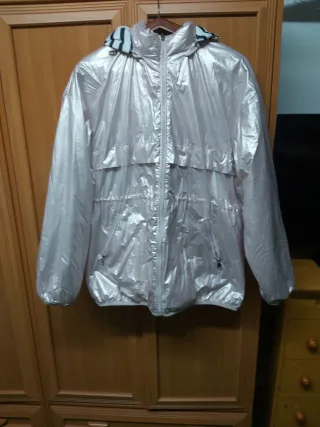 Chaquetón mujer rayas azul y blanco reversible