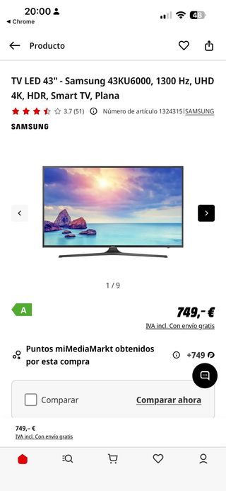 Samsung 43” smart TV negra