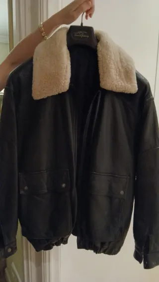 Cazadora Piel Aviador Cuello Borreguito