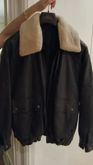 Cazadora Piel Aviador Cuello Borreguito