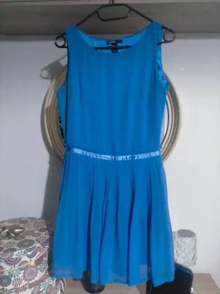 Vestido Mango azul plisado