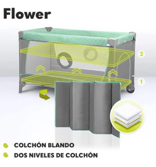 Cuna viaje 2 alturas Lionelo Flower como NUEVA