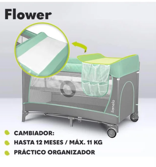 Cuna viaje 2 alturas Lionelo Flower como NUEVA