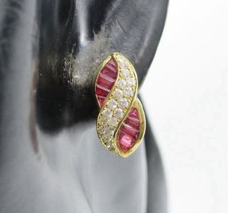 Pendientes oro blanco 18K zafiro + diamantes (con