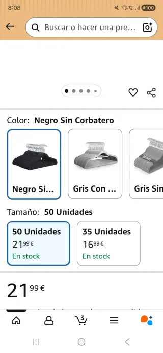 Pack 50 perchas de ropa plástico terciopelo negro