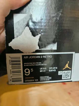 Nike Air Jordan 2 Retro White Fire Red tg 43