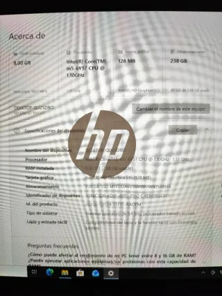 Portátil HP 8GB RAM y 240GB SSD