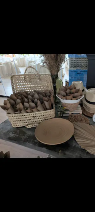 Cesta fibra natural redonda boda