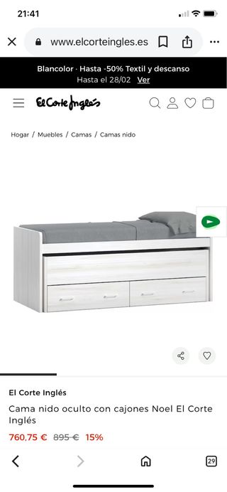 Cama nido con dos cajones profundos en color pino