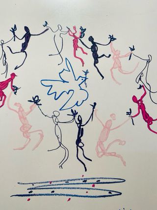 Cuadro con marco de madera en color rojo