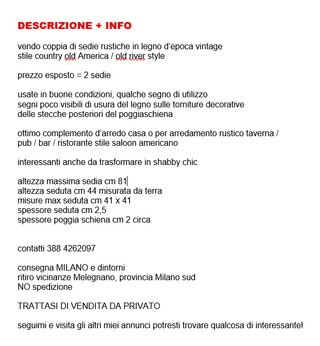 2 sedie in legno country vecchia America old river