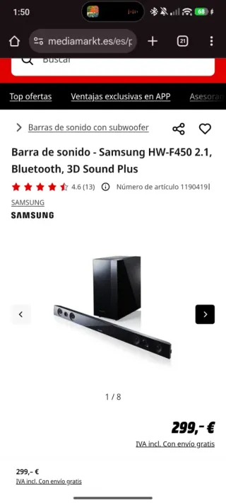 Barra de sonido Samsung + subwoofer