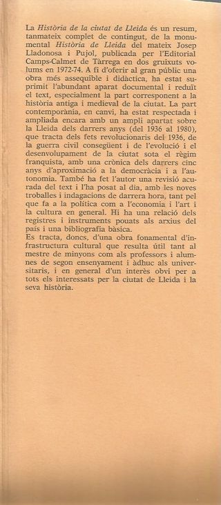 HISTÒRIA DE LA CIUTAT DE LLEIDA - JOSEP LLADONOSA