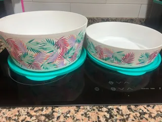2 Tupperware floral turquesa