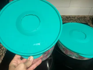 2 Tupperware floral turquesa