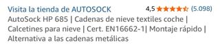 Cadenas AutoSock 685 nuevas sin estrenar.