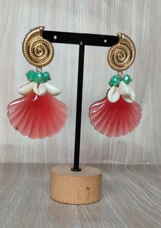 Pendientes Marinos Resina Dorados y Verdes