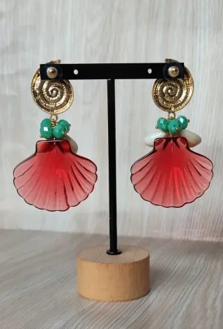 Pendientes Marinos Resina Dorados y Verdes
