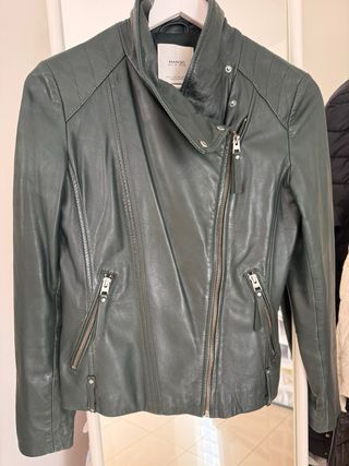 Cazadora Piel Verde Mujer de Mango