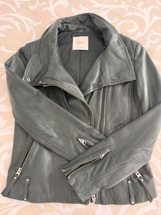 Cazadora Piel Verde Mujer de Mango