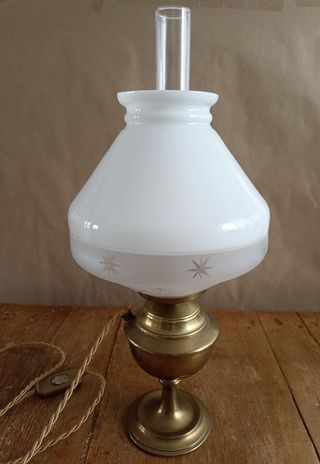 Lámpara Sobremesa Antigua Metal y Cristal