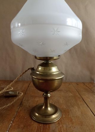 Lámpara Sobremesa Antigua Metal y Cristal