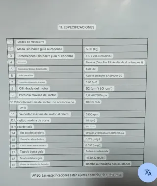 Motosiera gasolina 52 cc nueva