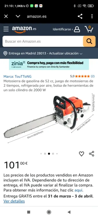 Motosiera gasolina 52 cc nueva