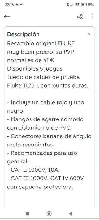 Juego cable prueba FLUKE TL75-1