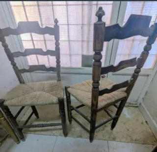 Conjunto 4 Sillas Rústicas Madera y Yute