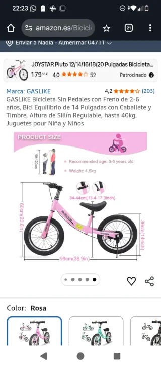 Bicicleta sin pedales 14 pulgadas