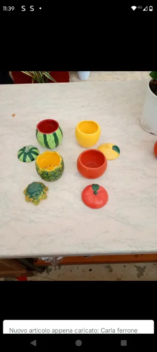 Set 4 Vasetti Decorativi Ceramica Frutta