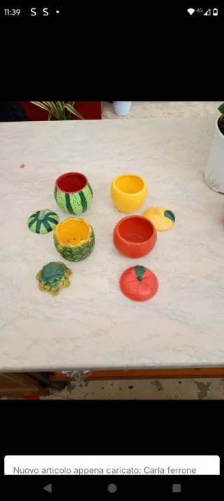 Set 4 Vasetti Decorativi Ceramica Frutta