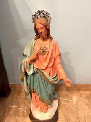 Statua antica Sacro Cuore in papier mache’ e oro