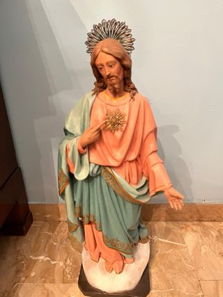 Statua antica Sacro Cuore in papier mache’ e oro