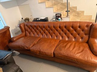 Sofá y 2 butacas de piel marrones