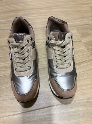 Zapatillas Mujer Talla 37 Marrón y Plata