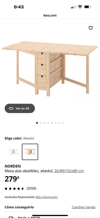 Mesa Abatible IKEA Madera NORDEN