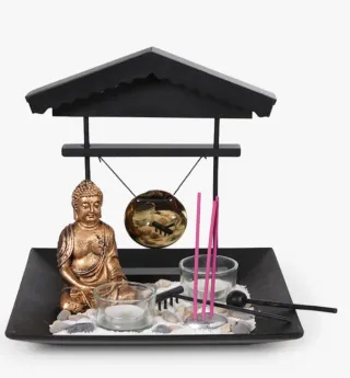 Jardín Zen Dorado, buda porta velas porta incienso