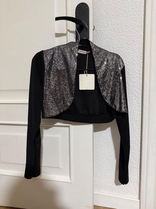 Bolero fiesta lentejuelas plata y negro