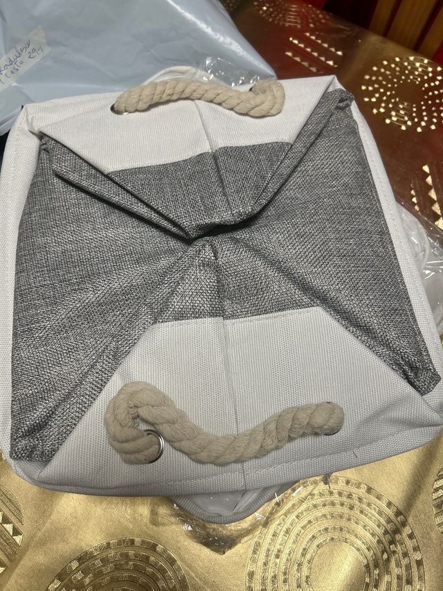 Cestos de tela con asas (gris y blanco)