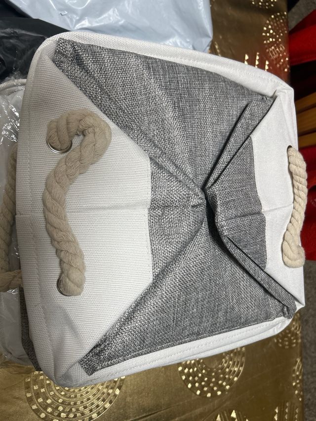 Cestos de tela con asas (gris y blanco)