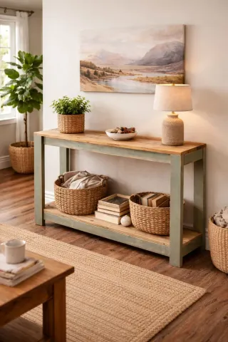 Consola Rústica Madera Reciclada Verde